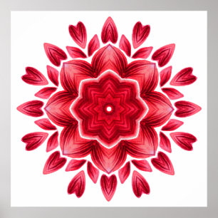 Watercolor Mandala Art - Röd ros Petals Flower Poster