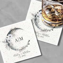 Watercolor Måne Stars Celestial Bröllop Pappersservett