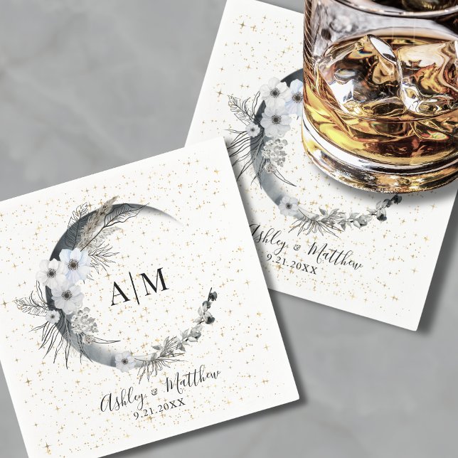 Watercolor Måne Stars Celestial Bröllop Pappersservett (Watercolor Moon Stars Celestial Wedding Napkins )