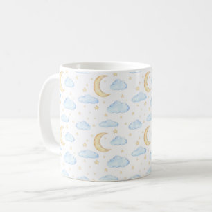 Watercolor Måne Stars och Clouds Mönster Kaffemugg