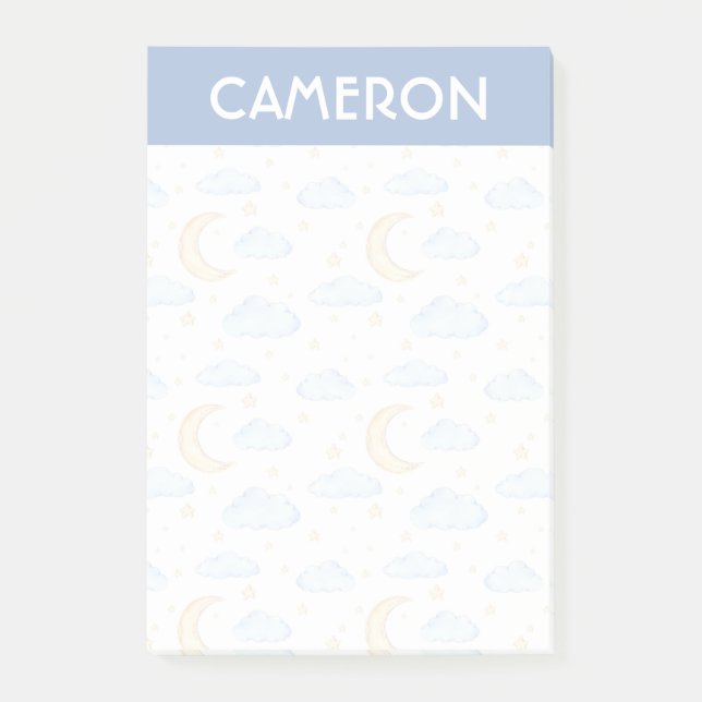 Watercolor Måne Stars och Clouds Mönster Post-it Block (Framsida)