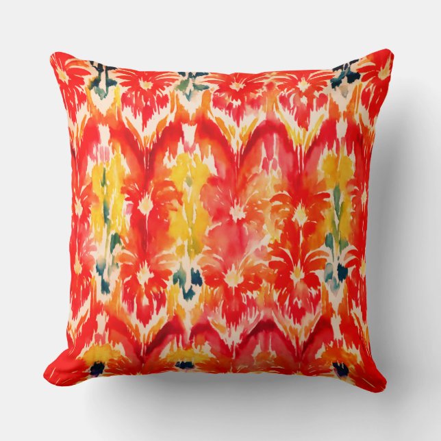 Watercolor Många Daisy ikat Mönster Art Kudde (Framsida)
