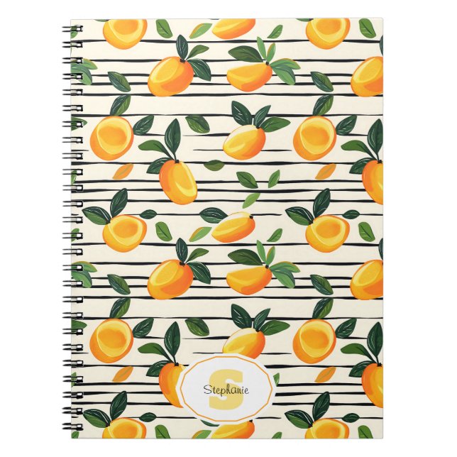 Watercolor Mango Mönster med Grönt Löv Anteckningsbok (Framsidan)