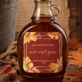 Watercolor Maple Leaves Border Maple Syrup Label Fyrkantigt Klistermärke