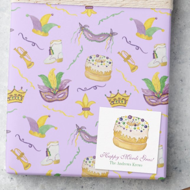 Watercolor Mardi Gras King Cake Anteckningskort (Skapare uppladdad)