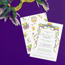 Watercolor Mardi Gras Mask Kung Cake Krona Party