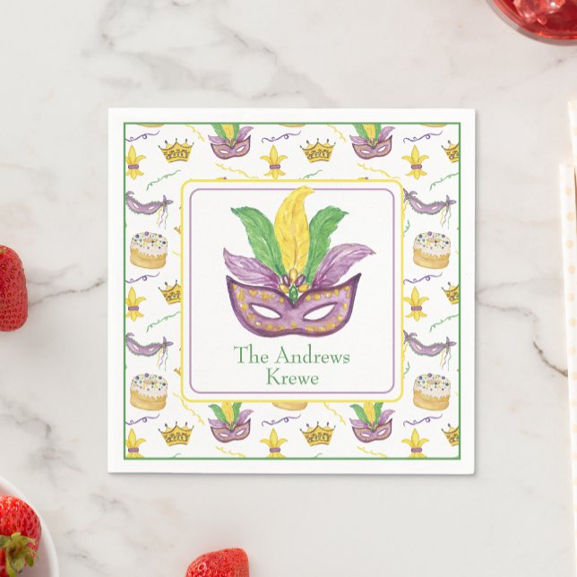 Watercolor Mardi Gras Mask Personlig Pappersservett (Skapare uppladdad)