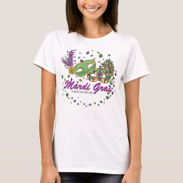 Watercolor Mardi Gras Masks & Pärlor T Shirt (Framsida)
