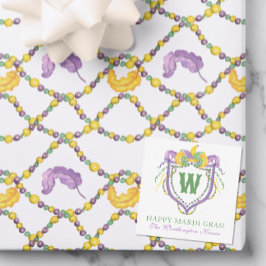 Watercolor Mardi Gras Monogram Crest Anteckningskort