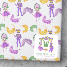 Watercolor Mardi Gras Monogram Crest Fyrkantigt Klistermärke