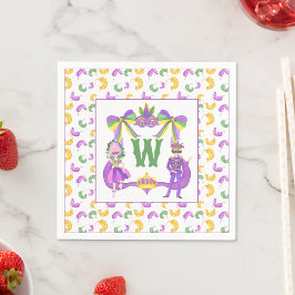 Watercolor Mardi Gras Monogram Crest Pappersservett