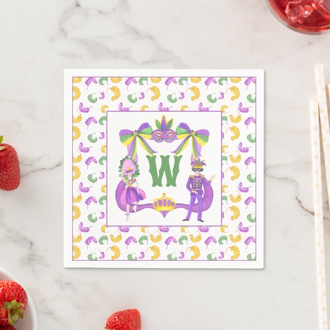 Watercolor Mardi Gras Monogram Crest Pappersservett (Skapare uppladdad)
