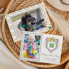 Watercolor Mardi Gras Monogram Crest Photo Julkort