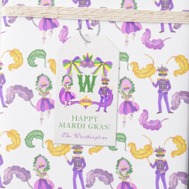 Watercolor Mardi Gras Monogram Crest Presentetikett