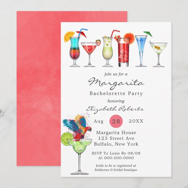 Watercolor Margarita Bachelorette-partiets inbjuda (Fram/baksida)