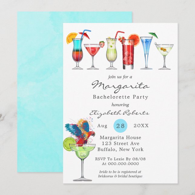 Watercolor Margarita Bachelorette-partiets inbjuda (Fram/baksida)