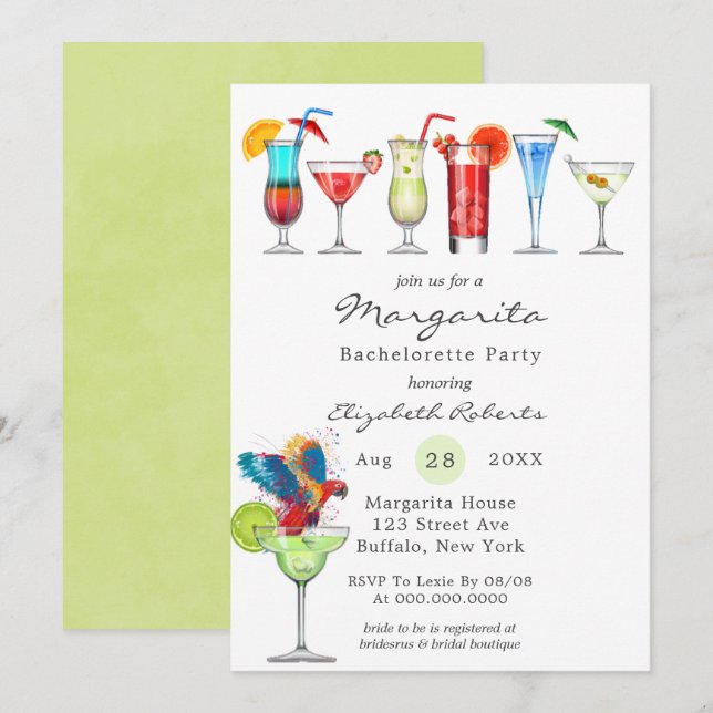 Watercolor Margarita Bachelorette-partiets inbjuda (Fram/baksida)