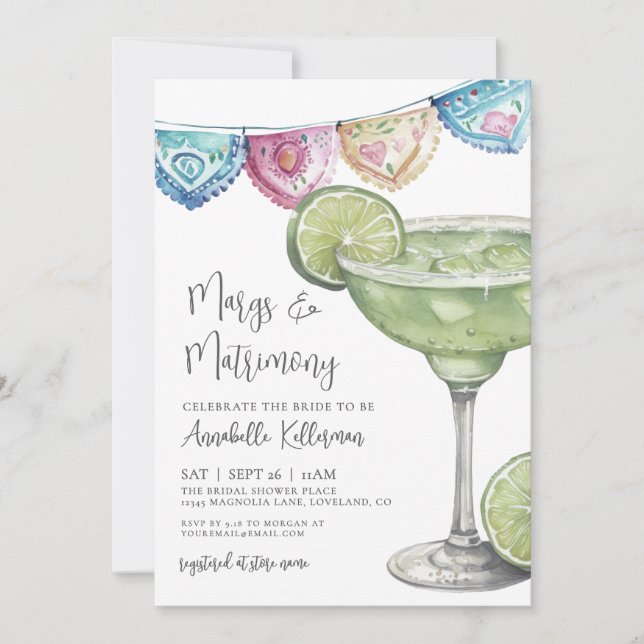 Watercolor Margarita Bridal Shower Inbjudningar (Framsida)