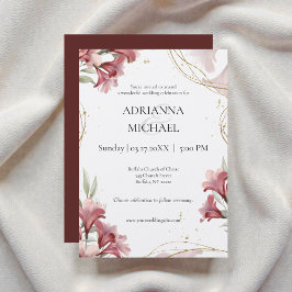 Watercolor Maroon Floral Wedding Invitation Inbjudningar