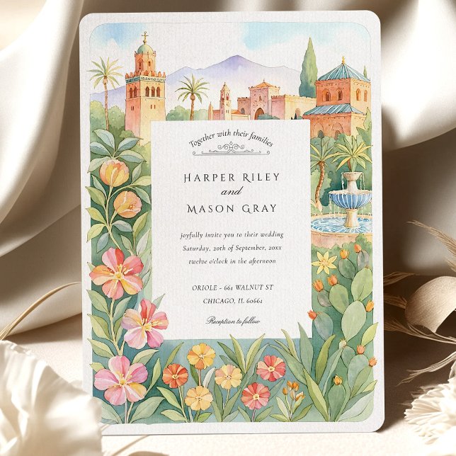 Watercolor Marrakesh Moroccan Garden Wedding Inbjudningar (Skapare uppladdad)