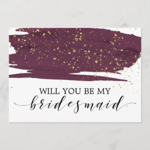 Watercolor Marsala Guld blir min bridesmaid Inbjudningar