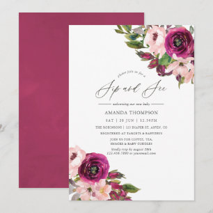 Watercolor Marsala och Blommigt Sip and See Inbjudningar