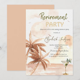 Watercolor Martini Glass Rustic Palms Retirement  Inbjudningar