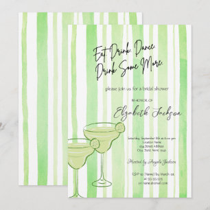 Watercolor Martini Gröna Ränder Bröllopsdusch Inbjudningar