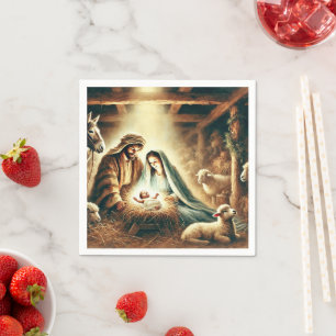 Watercolor Mary Joseph & Jesus Natiativitets Decou Pappersservett