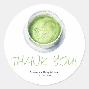 Watercolor Matcha Latte Bebis Shower Tacksamhetsko Runt Klistermärke