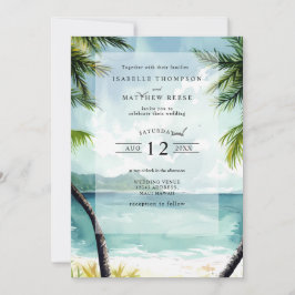 Watercolor Maui Hawaii Tropical Beach Wedding Inbjudningar