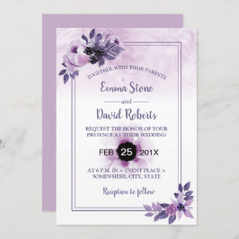 Watercolor Mauve Blommigt Elegant Vår bröllop Inbjudningar