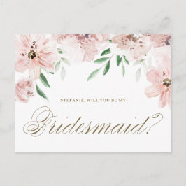 Watercolor Mauve Blommigt WIll att du är min Bride Vykort