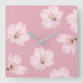 Watercolor Mauve Cherry Blommar Wall Clock Fyrkantig Klocka