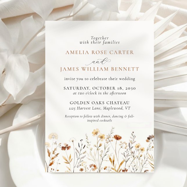 Watercolor Meadow Autumn Fall Wildblomma Bröllop Inbjudningar (Watercolor Meadow Autumn Fall Wildflower Wedding Invitation)