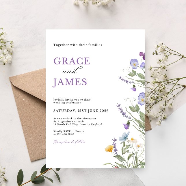 Watercolor Meadow Floral Wedding Invitation Inbjudningar (Skapare uppladdad)