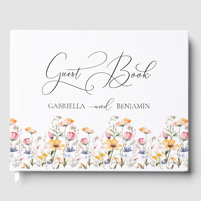 Watercolor Meadow Wildblomma Bröllop Gästböcker (Framsida)