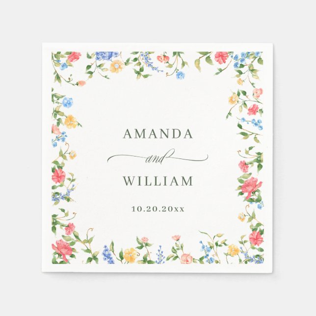 Watercolor Meadow WildblommBoho Bröllop Pappersservett (Framsidan)