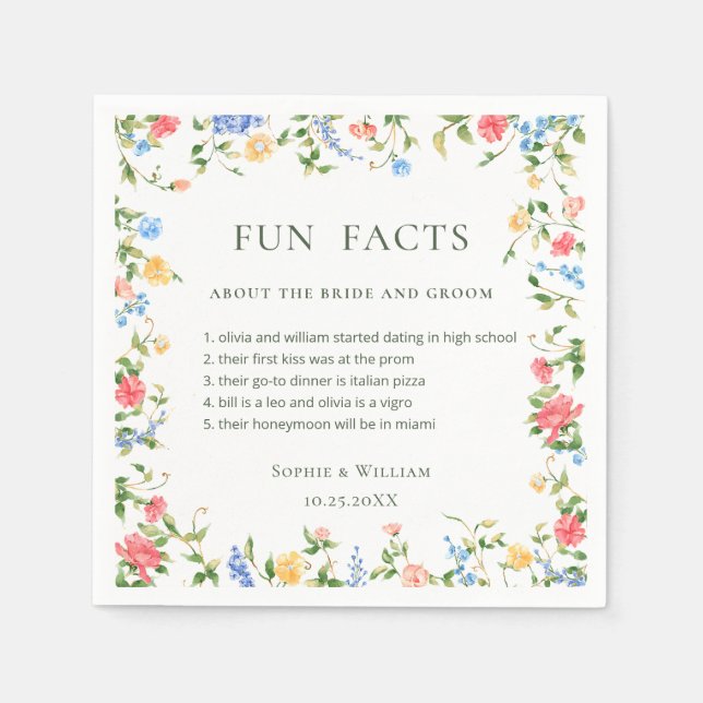 Watercolor Meadow WildblommBoho Bröllop Pappersservett (Framsidan)