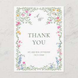 Watercolor Meadow WildblommBoho Tack Vykort