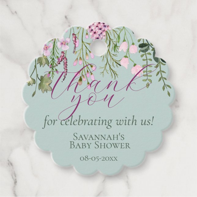 Watercolor Meadow Wildblommor, Blommigt Tack Gåvor Etiketter (Framsida)