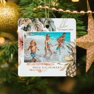 Watercolor Mele Kalikimaka Hawaiian Photo Julgransprydnad Keramik