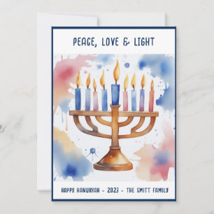 Watercolor Menorah Lycklig Hanukkah Julkort