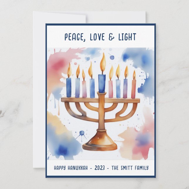 Watercolor Menorah Lycklig Hanukkah Julkort (Framsida)