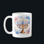 Watercolor Menorah Lycklig Hanukkah Kaffemugg<br><div class="desc">Matematiska artiklar i vattenfärgen Helgdag Skicka Önskemål med det här Helgdag-kortet som har ett stinkande Lycklig Hanukkah</div>