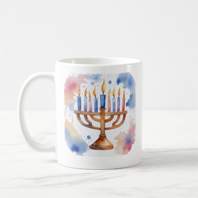 Watercolor Menorah Lycklig Hanukkah Kaffemugg (Vänster)