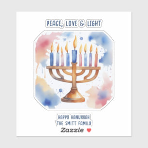 Watercolor Menorah Lycklig Hanukkah Klistermärken