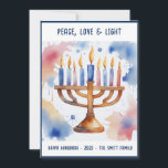 Watercolor Menorah Lycklig Hanukkah Meddelande<br><div class="desc">Matematiska artiklar i vattenfärgen Helgdag Skicka Önskemål med det här Helgdag-kortet som har ett stinkande Lycklig Hanukkah</div>