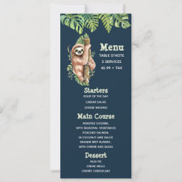 Watercolor Menu (menyn för ljusbrun Sloth och Trop Inbjudningar