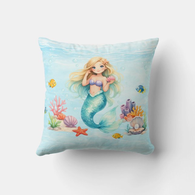 Watercolor Mermaid Birthday Kudde (Baksida)